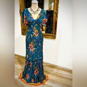 Anthropologie Patrons of Peace Peasant Festival Dress Boho Gypsy Botanical Poppy